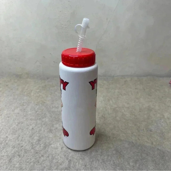Betty Boop Vintage 1991 Six Flags White Red Water Bottle Cup Bending Straw - Picture 3 of 9